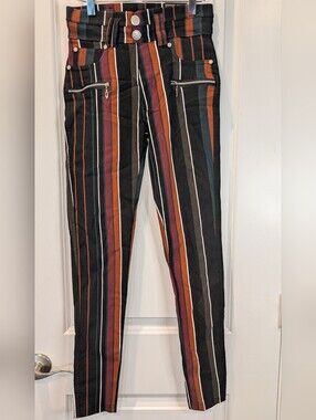 NWT Kroix Premium Denim High Rise Striped Skinny Jeans Zip Detail S/M